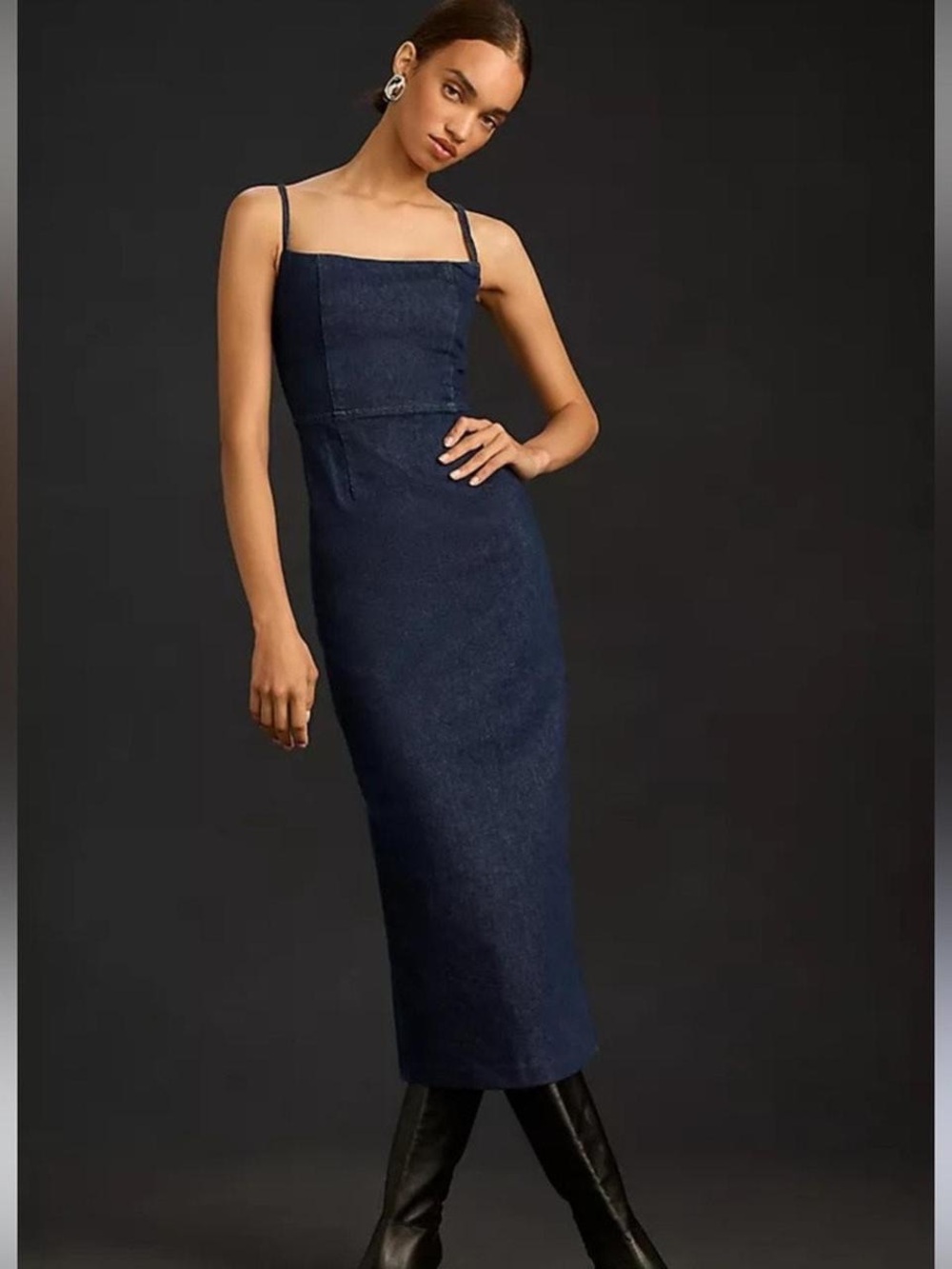 Reformation Denim Navy Spaghetti Strap Midi Dress